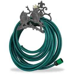 Relaxdays Gartenschlauchhalter Gusseisen Eule Gold,Grau