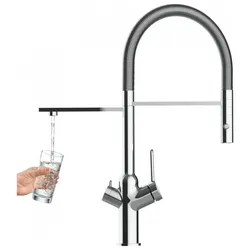 3 Wege Wasserhahn Küchenarmatur, BOD, mit 360° schwenkbarem Auslauf, abnehmbare 2 strahl Handbrause, Verchromt