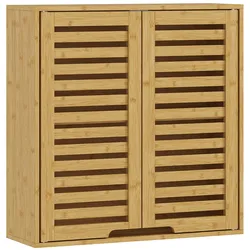 BADEZIMMERSCHRANK Wandschrank aus Bambus mit atmungsaktiven Lamellentüren Natur