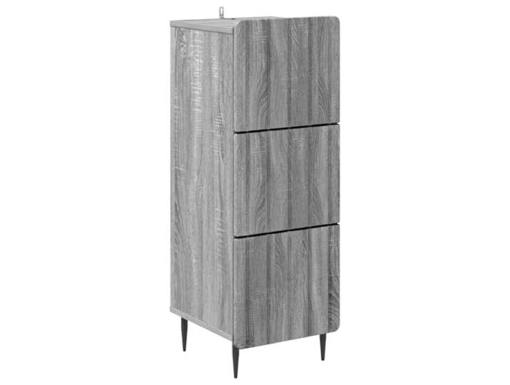 Schubladenschrank Grau Sonoma 33x34,5x92 cm Holzwerkstoff mit 4 Schubladen Holzwerkstoff, glatte Oberfläche, Metallbeine, Streifenmuster, runde Kanten, pflegeleicht