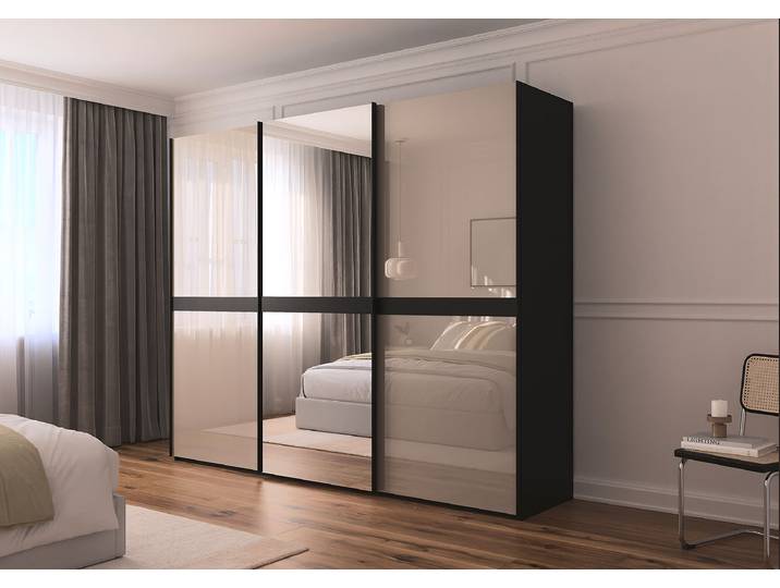 Armoire vitrée Scale 271cm Marron/Noir/Fango/Noir Avec portes miroir