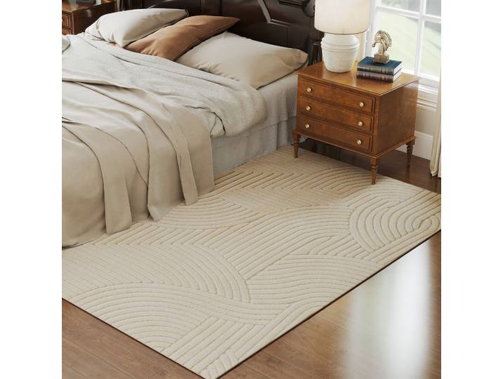 HOMCOM Tapis Salon 230x160cm Poils Épais Moelleux Crème