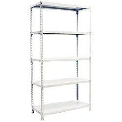 SimonRack Metallregal, 2000x1000x500 mm, 5 Ebenen, Metallboden, 180 kg Biegepunkt, Schutzhülle enthalten, Weiss - Simonclick