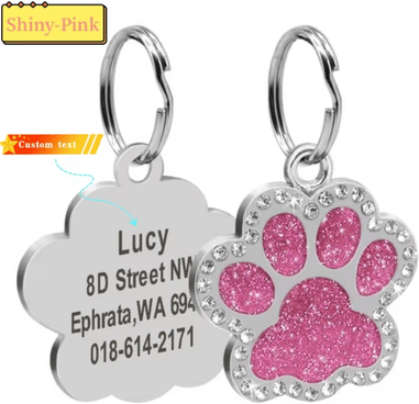 Inspire Curations DiamondTag Personalized Stainless Steel Pet ID Pendant shiny pink