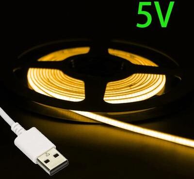 Uplift Essentials USB 5V COB LED Strip Light Ultra Thin Multicolor Tape 2m 5v 8mm yellow