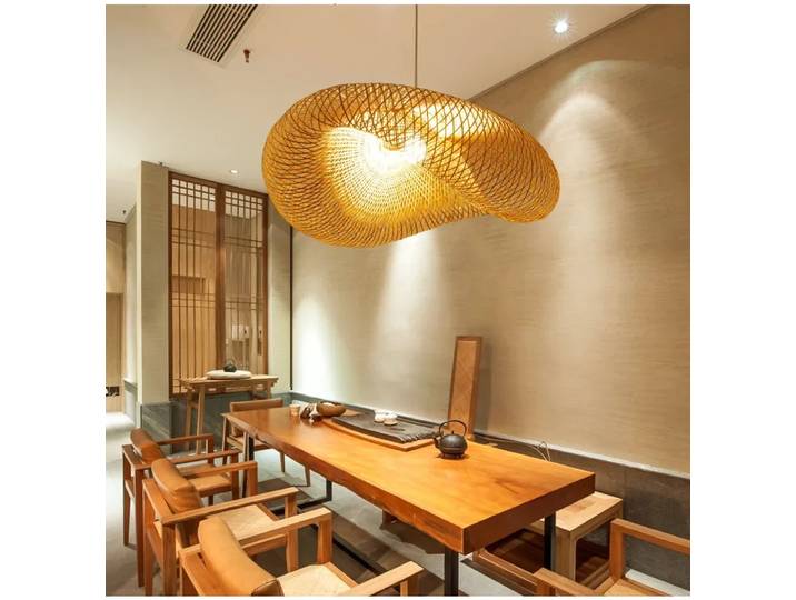 JOYINLED Très Grand Luminaire Pendentif en Bambou Tressé, Lustre de Campagne Naturel pour Salon Îlot de Cuisine Restaurant