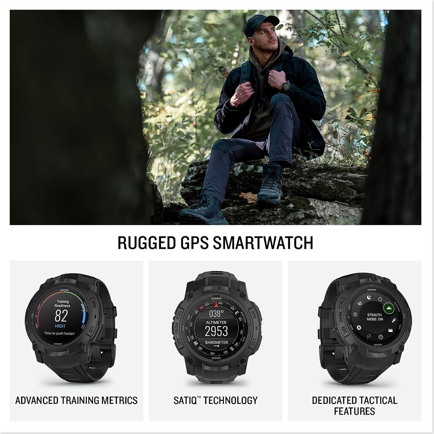 Garmin Instinct 3 Tactical Edition AMOLED Smartwatch 50mm Black