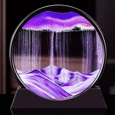 Discount Dollar Deals Round Glass Sand Art, Deep Sea Sandscape, Flowing Quicksand Painting, Moving Hourglass, Office Home Decor, Unique Gift purple