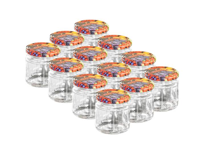 12 Einmachgläser mit Schraubdeckel, Sturzgläser mit Früchte-Muster, je 210 ml