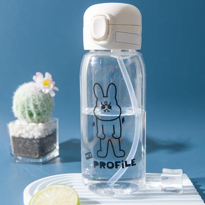 Friendly Fresh Finds Transparent Creative Printed Plastic Water Bottle With Bouncing Straw Portable Outdoor Sports Cup For Travel rabbit