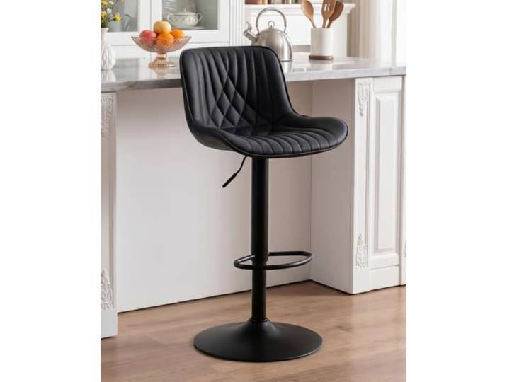 YOUTASTE Barhocker Höhenverstellbar, Barstühle Drehbar mit Lehne, Schwarz Bar Hocker aus Leder, Bar Stool mit Fußstütze, Fischschwanz-Design, 360° Drehstuhl Moderner, für Küche, Wohnzimmer, 150kg