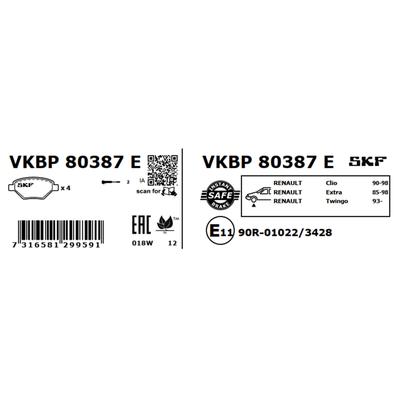 SKF Bremsbelagsatz, Scheibenbremse vkbp80387e für RENAULT