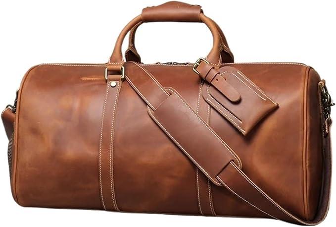 Reisetasche Aus Leder Herren Leder Reisetasche Vintage Braun Gepäcktasche Mann Handgepäck Handtasche Weekender Tasche mit Schuhfach Fur Reisetasche(Retro Brown)