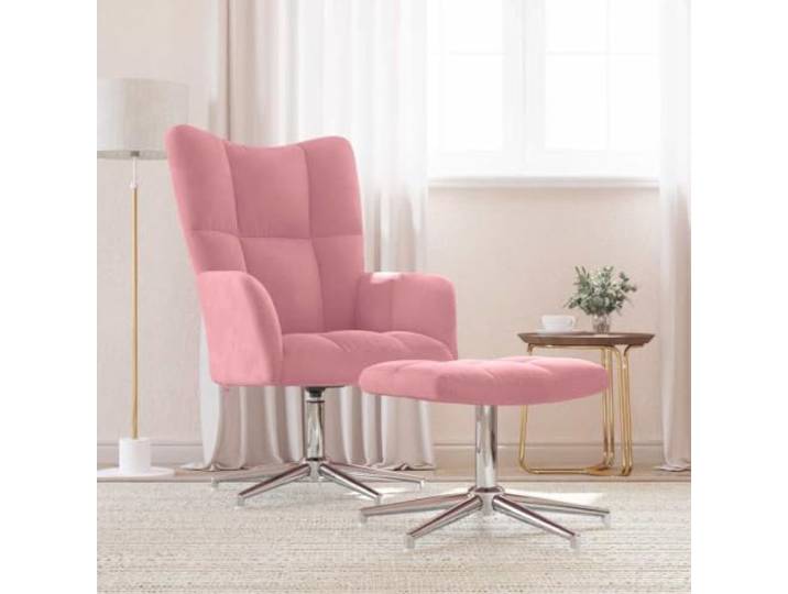 Relaxsessel mit Hocker Rosa Samt 360 Grad Drehung Quadraten-Design,Stahlgestell,Kreuzfüße,Schaumstoffpolsterung,weicher Samtbezug,max. 110 kg