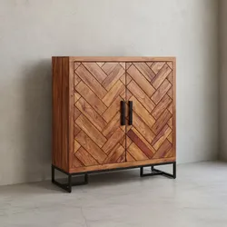 KADIMA DESIGN Schuhschrank Sheesham, 100x105x40 cm, Fischgrätmuster, große Ablage
