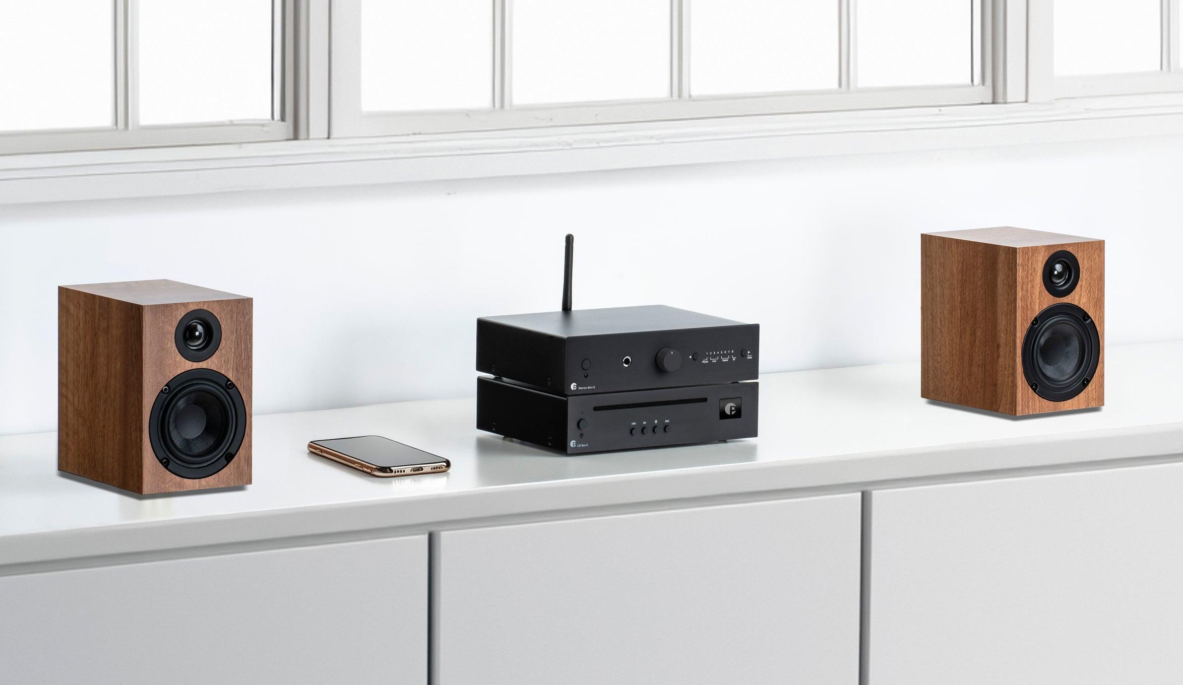 Pro-Ject Stereo Set E CD, Schwarz, Walnuss, 2-Wege, 4 Ohm, 89 - 20000 Hz, CD-DA, AC