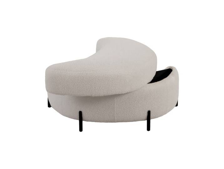 Tabouret de rangement en croissant - Repose-Pieds en Velours Blanc et Pieds en Métal - Couvercle réversible - Stable et Chic