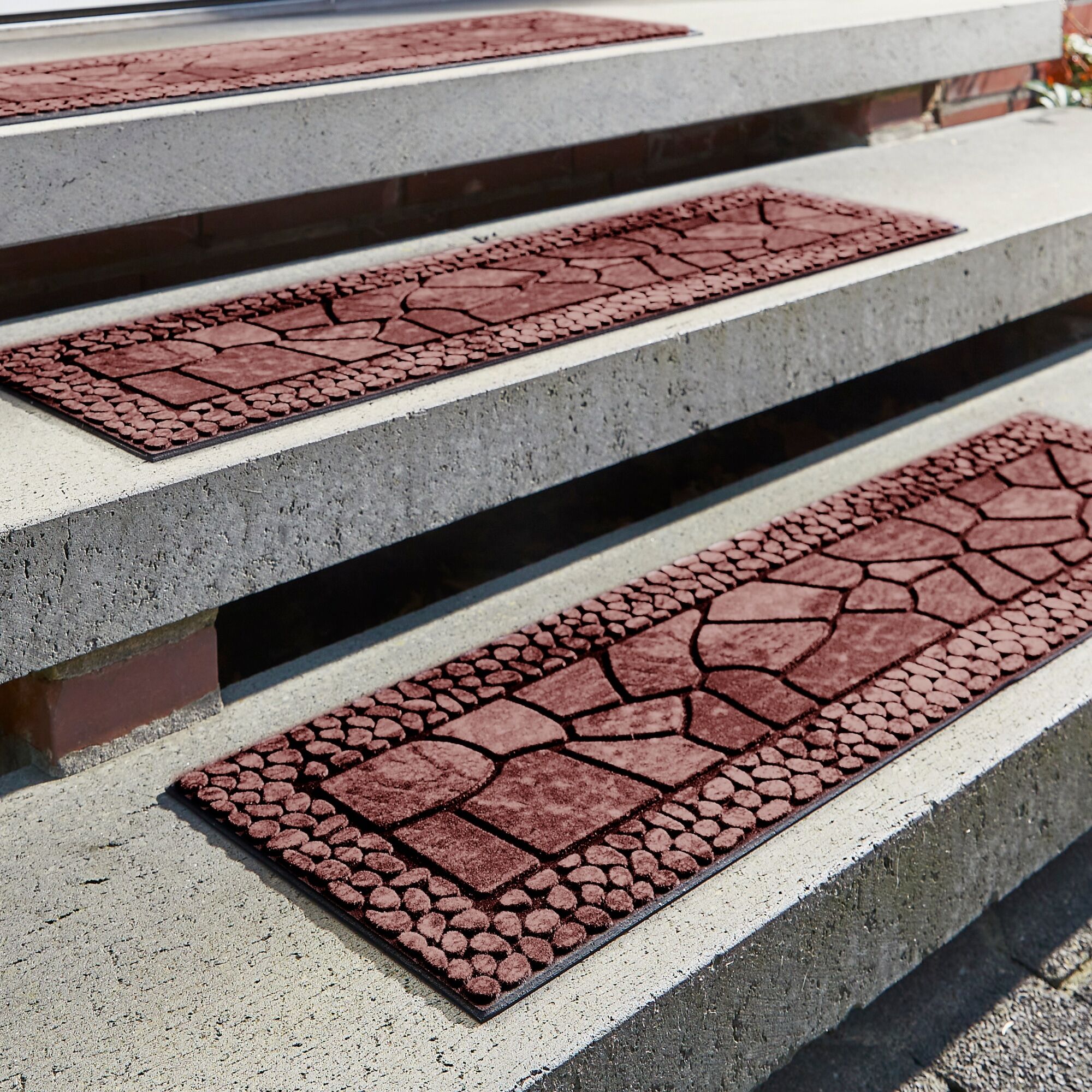 Stufenmatte ANDIAMO "Outdoor, 2er Set", orange (terrakotta), B:24cm H:6mm L:90cm, Obermaterial: 100% Gummi, Teppiche, Stufenmatte, Outdoor-Stufenmatten, Stein Motiv, Gartenbereich, Aussenbereich terrakotta B : 24cm 2 Stk., 6mm, L: 90cm