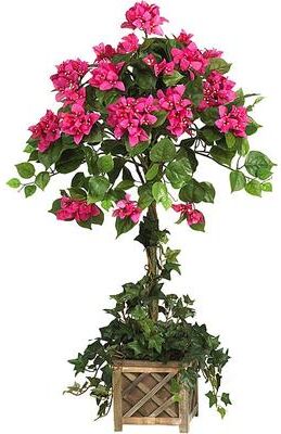 Nearly Natural Bougainvillea Topiary with Wood Box