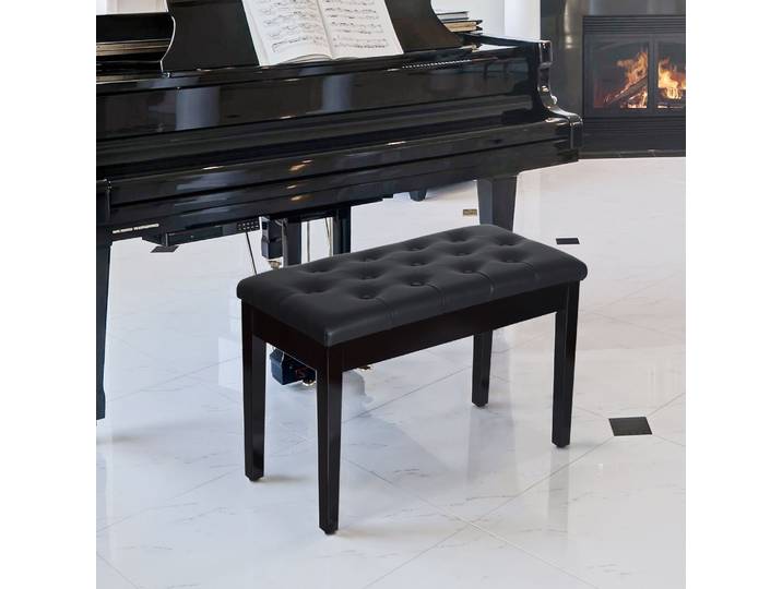 HOMCOM Banquette Piano Rangement Bois Assise Capitonnée Noir