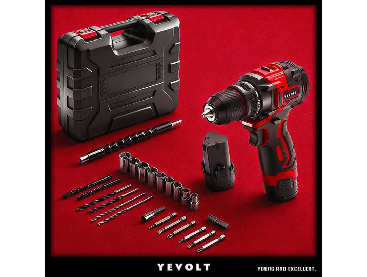 Perceuse-visseuse électrique sans fil YEVOLT 12V, 2 vitesses, perceuse électrique compacte, perceuse puissante pour le bricolage à domicile et la menuiserie