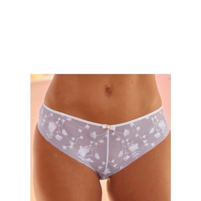 Panty LASCANA, Damen, Gr. 36/38, Spitze, weiß (uni weiß), Spitze, Obermaterial: 90% Polyamid, 10% Elasthan, Unterhosen Panty, mit hübscher Blütenstickereispitze in transparenter Optik