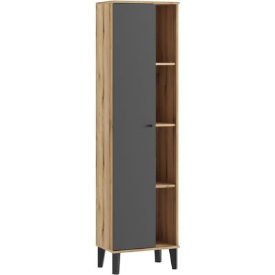 Stauraumschrank HOME AFFAIRE "Oslo, Badschrank mit Knopfgriff, Hochschrank im skandinavischen Design", grau (eiche evoke, grau), B:51cm H:190cm T:33cm, FSC-zertifizierter Holzwerkstoff, Schränke, Stauraumschrank, in der Türfarbe Weiß oder Grau...