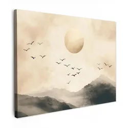 LEINWANDBILD Landschaft - Japandi - Vogel Wandbilder 80x60 cm