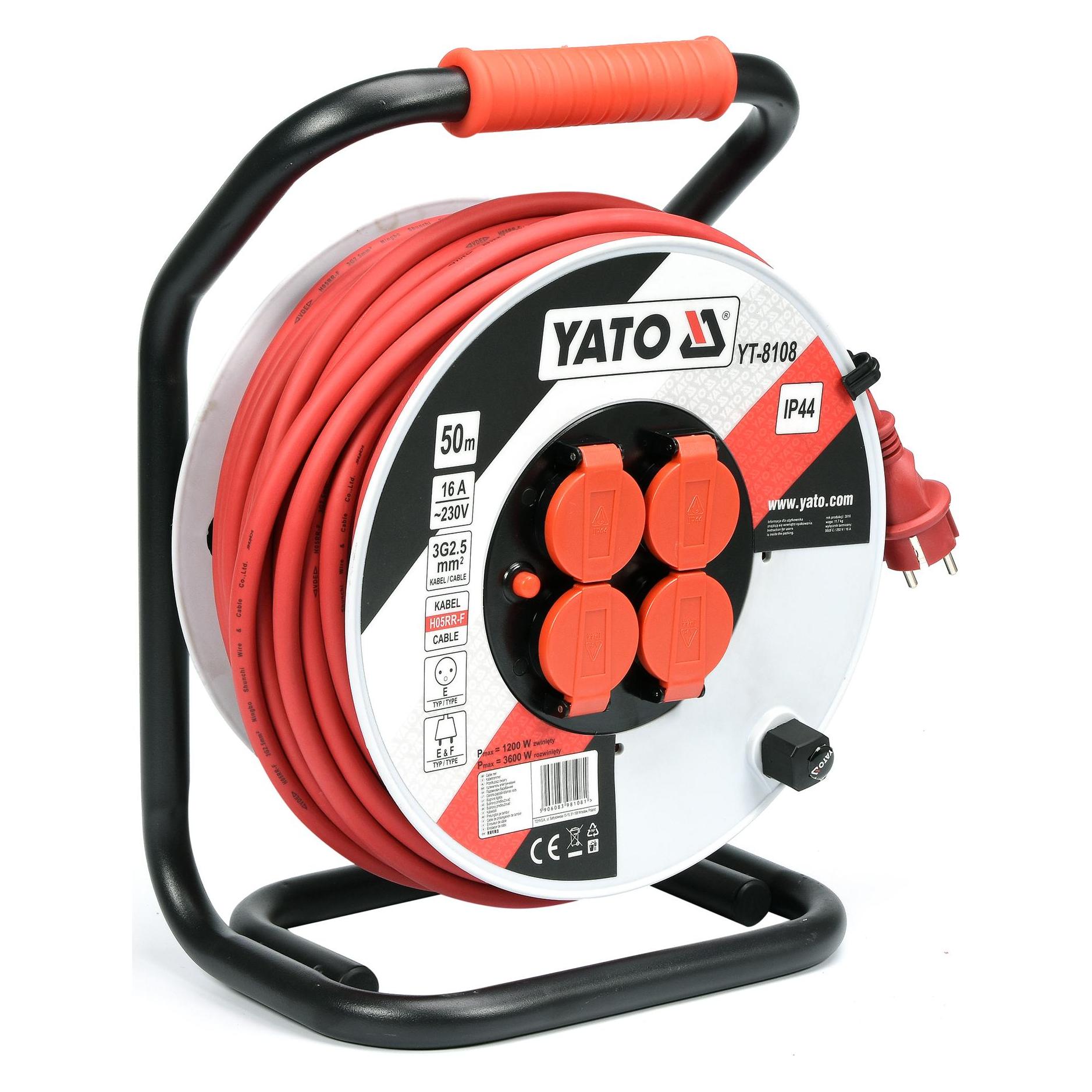 Yato YT-8108 power extension 4 AC outlet(s) Indoor/outdoor Black, Red, White (50 m, 2.50 mm²) (YT-8108)