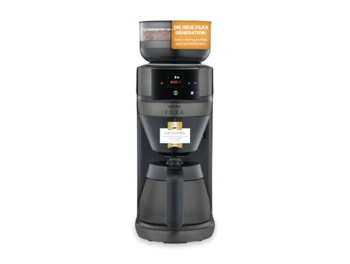 SEVERIN Filterkaffeemaschine, mit Mahlwerk und Thermokanne, 5 Kaffeestärken, 100-350ml Tassen, farbiges Touch-Display, einfache Bedienung, Warmhaltefunktion, dark inox/matt/schwarz, Filka, KA 4855