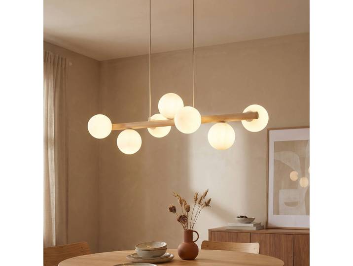 Glas Hängelampe Estera TK Lighting, dimmbar, Holz hell, für Wohn- / Esszimmer, Glas, Pendelleuchte