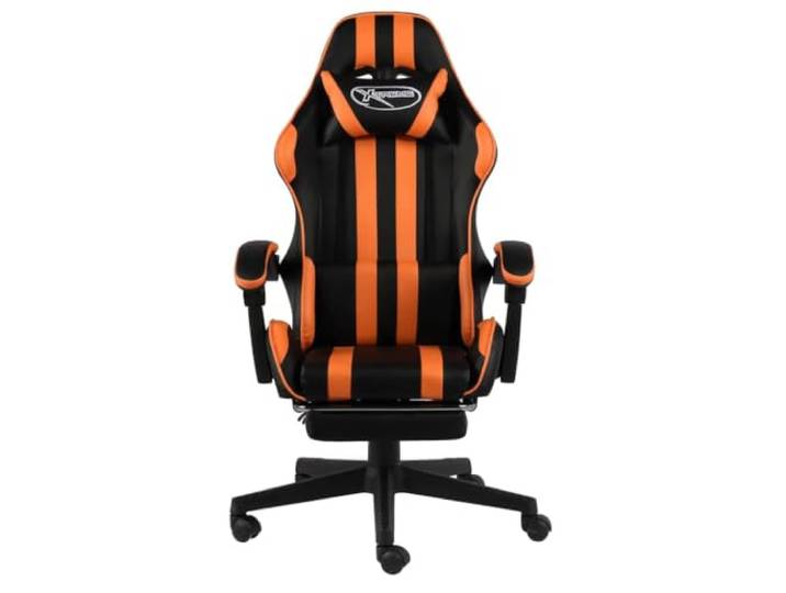 HKLGBVCR Gaming-Sessel aus Kunstleder, Schwarz / Orange, mit Fußstütze Hohe Rückenlehne, höhenverstellbar, drehbar 360°, 5 Rollen, Kapazität 110 kg