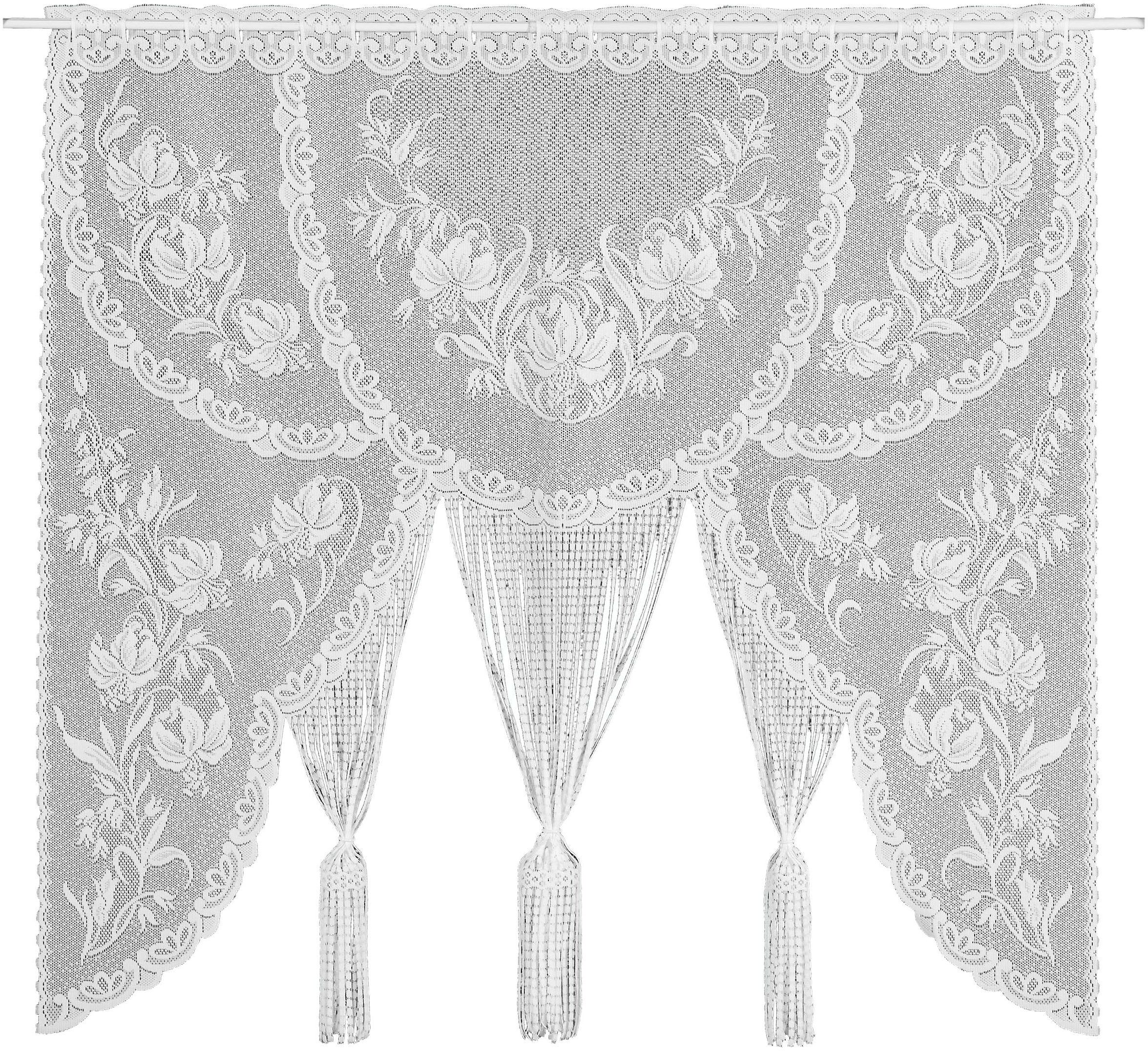 Scheibengardine WECKBRODT "Konstanz-A" Gr. 1, weiss (weiß), B:105cm H:100cm, Jacquard, Obermaterial: 100% Polyester, Gardinen, Scheibengardine, Fadengardine, Jacquard, floral, geblümt, Store weiß 100cm, Stangendurchzug, 105cm