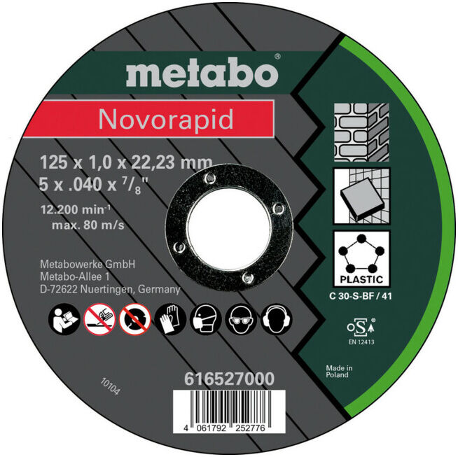 Meule de tronçonnage universelle Metabo Novorapid 125x1,0x22,2, modèle droit (616527000)
