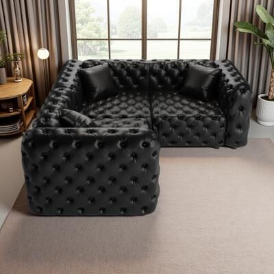 Faux Leather Modular Sectional Sofa with Button Tufted Design and Multi-Combination Layout