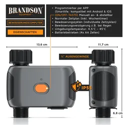 Brandson, Wifi Bewässerungssteuerung, WLAN Wasserzeitschaltuhr, Timer, Bewässerungscomputer (Bewässerungscomputer)