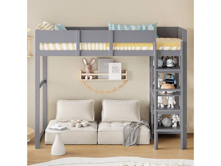 Lit Mezzanine Enfant 90x200 cm - Pin Massif - Rangement Intégré - Design Sécurisé