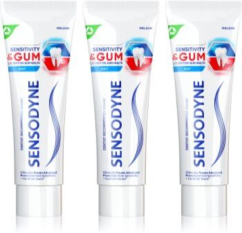Sensodyne Sensitivity & Gum dentífrico para dentes sensíveis Mint 3x75 ml. Sensitivity & Gum