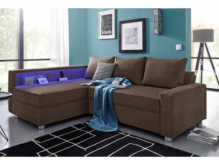 COLLECTION AB Relax L-Form, B: 223 cm Schlaffunktion, Bettkasten, Regal & 1 Zierkissen, optional Licht