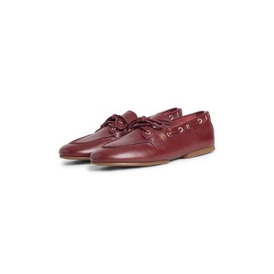 Bootsschuh TOMMY HILFIGER "TH SLEEK LEATHER BOAT SHOE", Damen, Gr. 39, rot (braun), Nappaleder, unifarben, Schuhe Bootsschuh, Bootsschuh, Businessschuh mit Blockabsatz und Ösen mit Durchzug