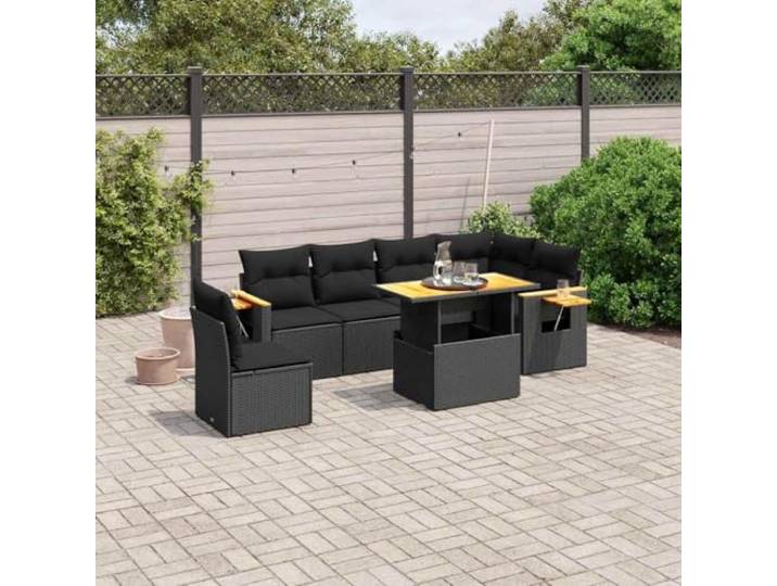 YUTAASU 7-TLG. Poly Rattan Sofagarnitur Schwarz mit Kissen