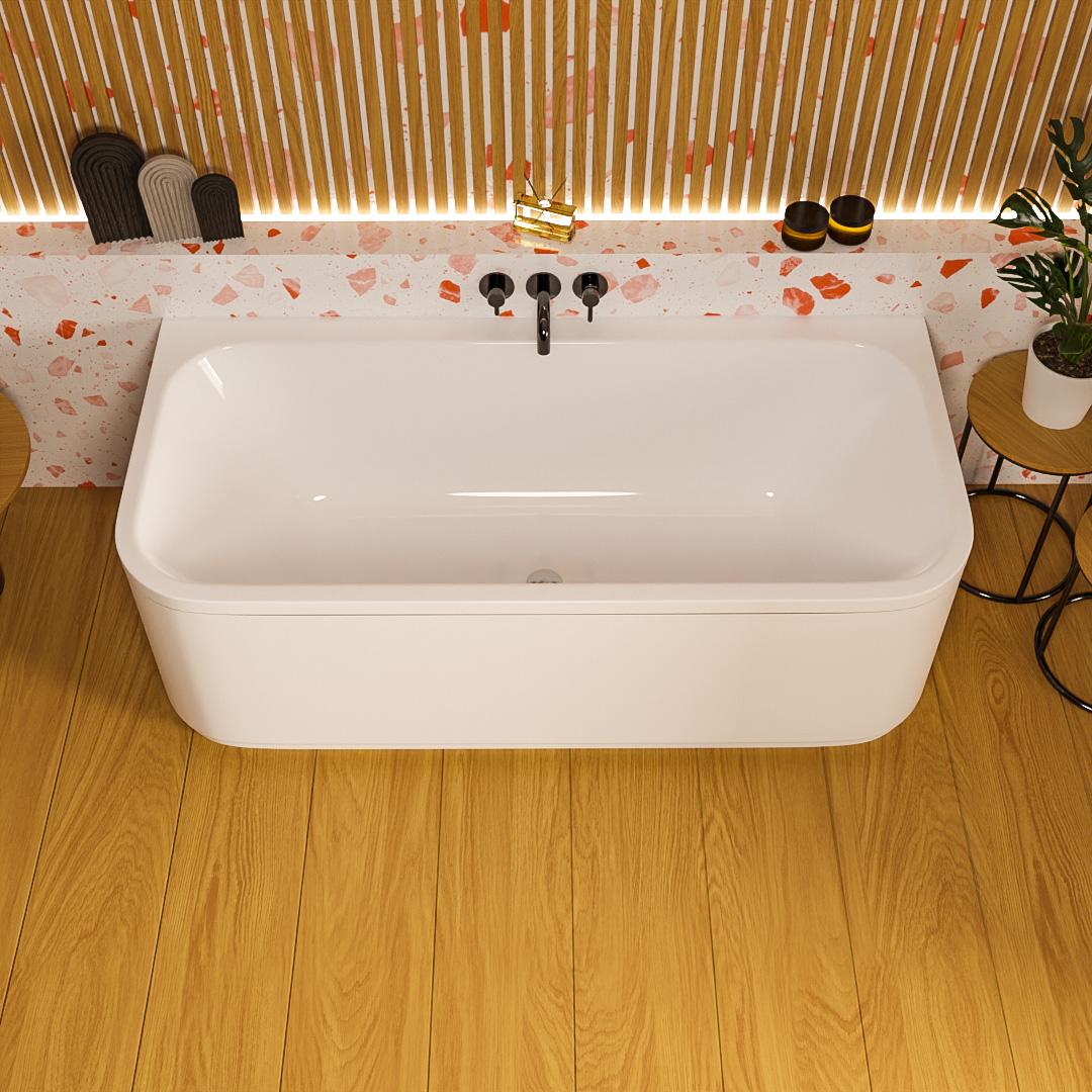 ECOLAM Vorwand Badewanne halb freistehende Wanne Arana Wandversion 180x85