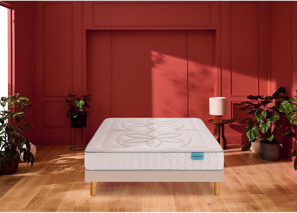 MERINOS Ensemble matelas latex, soutien et sommier à lattes recouvertes, COZY GREEN 2