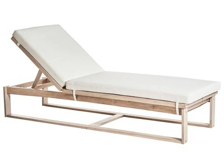 Beliani Sonnenliege Akazienholz Heller Holzfarbton Auflage verstellbare Lehne Azzanello
