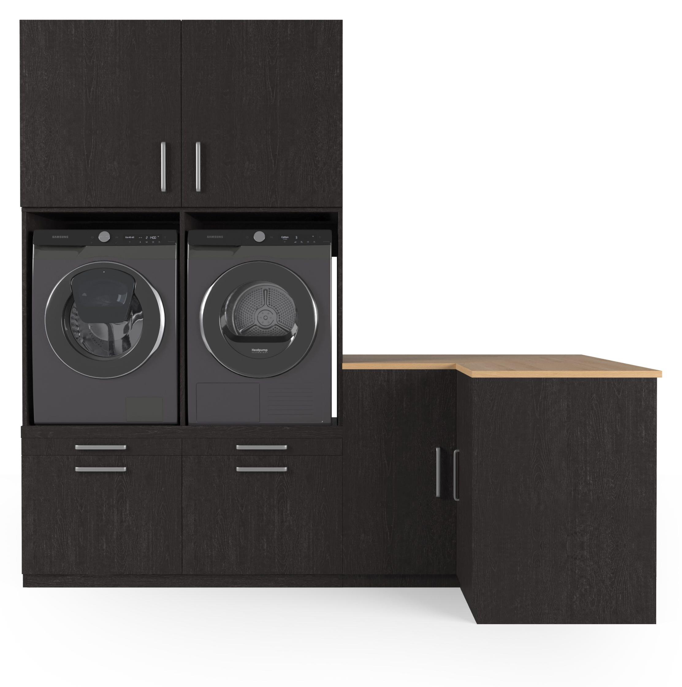 Wasophoogte Waschtisch-Schrank Marrakech - Unterbau für Waschmaschine - Waschmaschinen-Plattform - 700 (T) * 2480 (B) * 2350 (H) mm - Schwarz