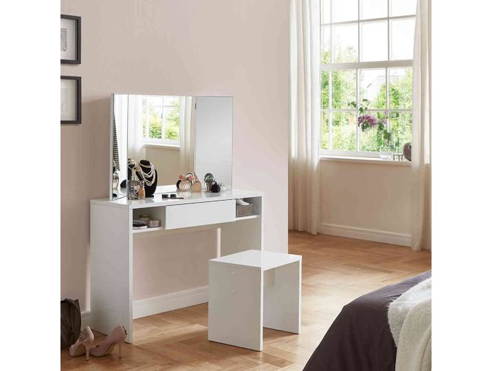 Coiffeuse avec miroir et rangements en bois blanc - CF13022