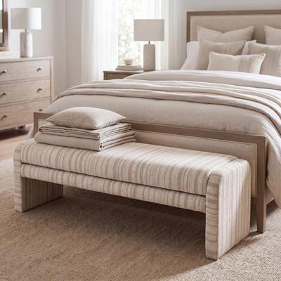 toswini 62.2-Inch Striped Upholstered Ottoman Bench with Wraparound Frame