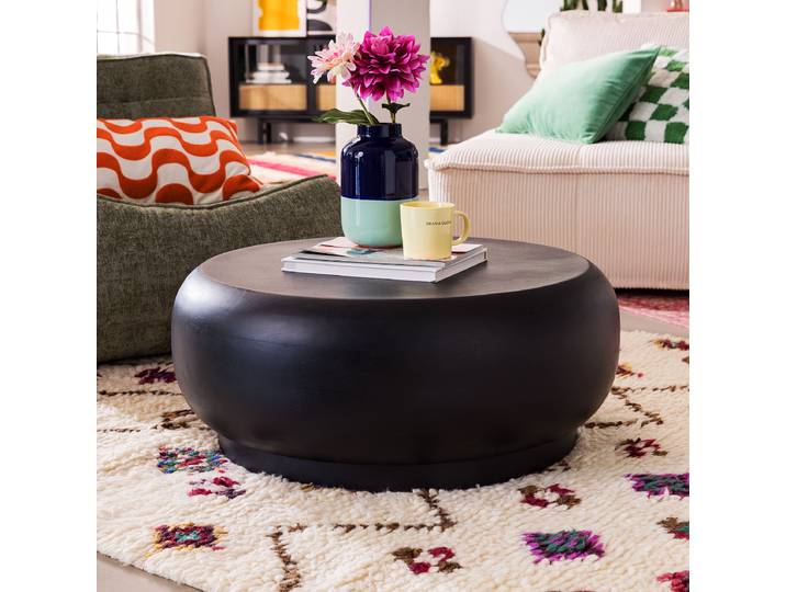 Table basse massive SUCEN Ø 76cm Noir/Noir