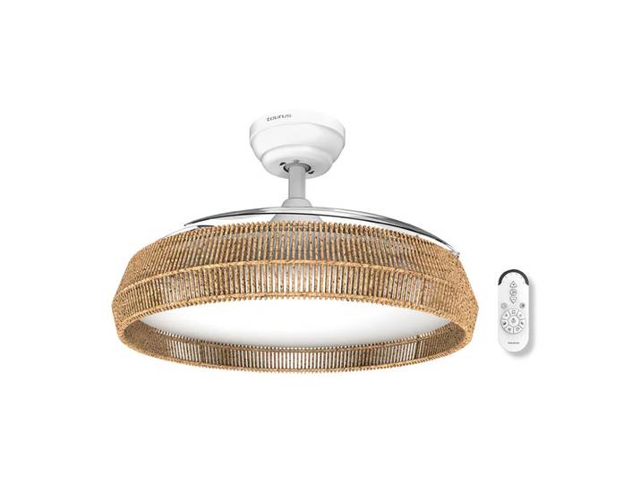 Taurus Ventilateur de plafond Polar Nature Ultra silencieux - Lumière LED plafonnier réglable intégrée - Diamètre 107 cm - 30W - Esthétique corde