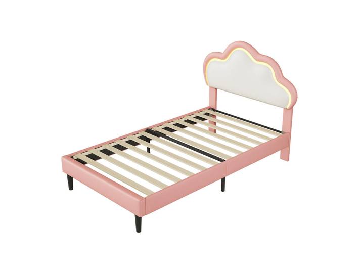 Polsterbett 90x200 cm mit Wolkenform Kopfteil & Led, Kopfteil, Lattenrost, Kunstleder, Rosa, Mode, 90x200 cm, Schlafzimmer, Betten, Polsterbetten